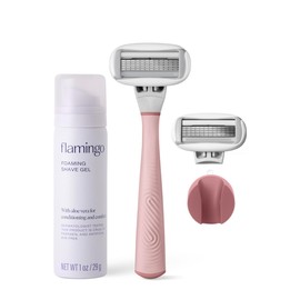 Flamingo Flamingo Razors for Women Shave Set, 1 Women's Razor Handle (Rose), 2 Razor Five-Blade Refills, 1 oz. Foaming Shave Gel, and 1 Shower Holder