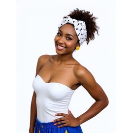 Bomeirc 1 Pack Boho Headbands Stretch Paisley Print Bandana Headband Criss Cross Hair Bands Knotted Head Wrap Yoga Daily for Women and Girls (Polka Dot White)