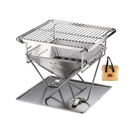 CAMPINGMOON Tabletop Small Charcoal Grill Mini Portable Fire Pit 9.65-inch Stainless Steel with Carrying Bag X-Mini-PRO