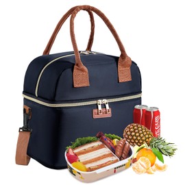 Lubardy Loncheras para Mujer Hombre Adultos Bolsa de Almuerzo Aislada de Doble Compartimento Loncheras Termica Impermeable y Reutilizable para Oficina, Picnic Negro