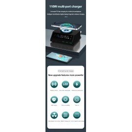 2024, Wireless Charging Station, 110W, 3 USB-C and 3 USB-A Ports, LED Display, Black