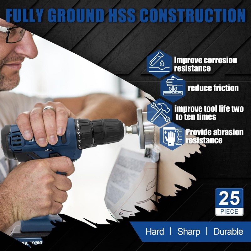 COMOWARE Drill Bit Sets for Metal- 19 Pcs Straight Shank