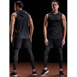 NELEUS 3 Pack Workout Athletic Gym Muscle Tank Top with Hoods,5036,Black,Grey,Red,US S,EU M