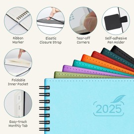 BEZEND 2025 Planner Daily Weekly & Monthly Spiral Bound 5.8" x 8.5" (Jan - Dec 2025) Agenda 2025 Vertical Calendar Book with Hourly Schedule, Monthly Tabs, Vegan Leather Softcover - Lavender