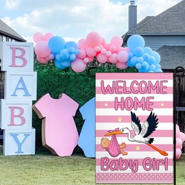 Welcome Home Baby Girl Garden Flag 12x18 Inch Its A Girl Garden Flags for Outside Double Sided 3Ply Stork Garden Flag Baby Shower Garden Flag for Outside House Indoor Yard Outdoor Garden Sign Decor