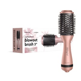 Adagio California Blowout Brush: 2-in-1 Hot Air Brush Styler and Dryer - Negative Ion Round Brush - Hair Dryer Brush with Straightener Function - Hair Styling Tools for Women… (3-inch, Rose Gold)