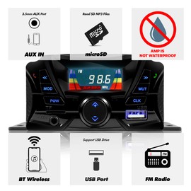 GoHawk Motorcycle Speakers Bluetooth, Waterproof Speakers and Amplifier Audio Sound System, Weatherproof, FM Radio, Volume Control, ATV UTV w/AUX in, USB, Micro SD