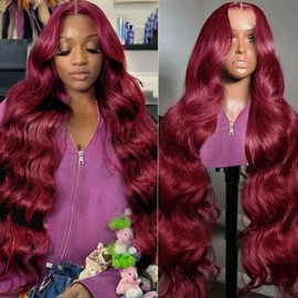 99J Burgundy Lace Front Wigs Human Hair 200% Density 13x4 Body Wave Lace Front Wigs Human Hair Pre Plucked 99j Burgundy Red Wine Glueless Human Hair Wigs for Women 32inch
