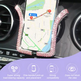 FALVFUN Bling Car Phone Holder, Rhinestone Mini Vehicle Air Vent Dashboard Windshield Cellphone Mount, 360° Adjustable Diamond Auto Smartphone Stand for Women Girls, Universal Fit (Pink)