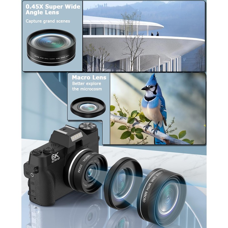 FLATIC Cameras for Photography, 6K 64MP Digital Camera with WiFi