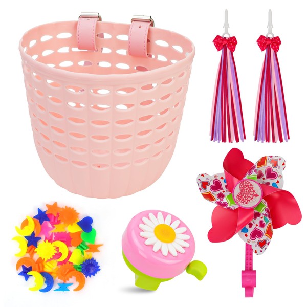Oumers Kids Bike Basket Set, Children's Bike Decoration Accessories with