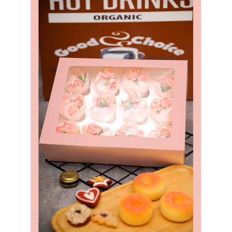 Bakepacker Auto-pop up 12 Cupcake Containers 6-Packs Pink Cupcakes Carrier,