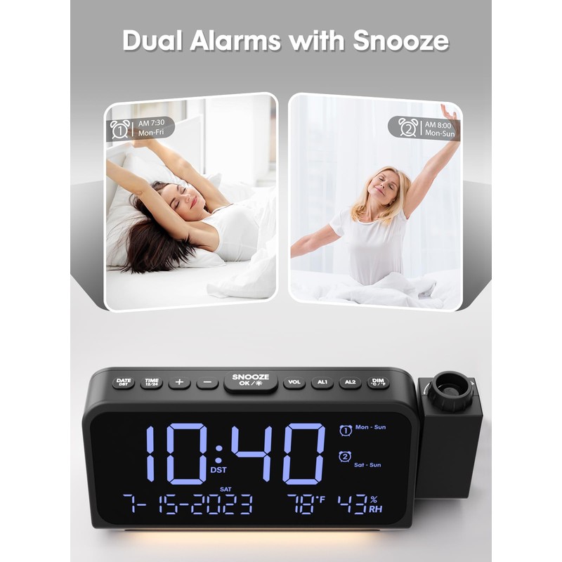 ROCAM Projection Alarm Clock, Digital Alarm Clocks for bedrooms with