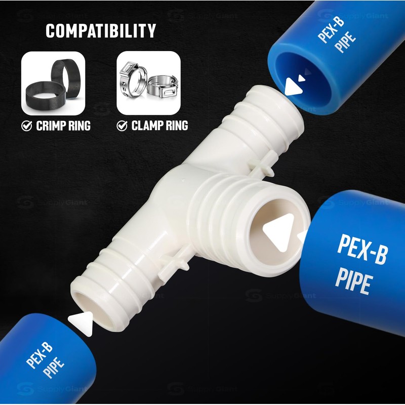 Supply Giant QQUF0034-5 Plastic PEX Poly Alloy Tee Barb Pipe