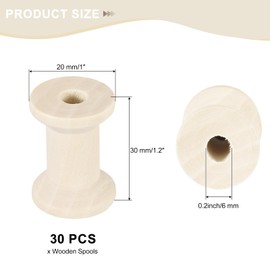 sourcing map 30 Pcs Wooden Spool for Craft, 1.2"/30 mm Wooden Empty Spools Unfinished Wooden Ribbon Spools for Art, Thread Twine Ribbon, DIY Crafts Home Decor (Wooden)