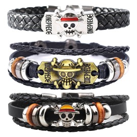 Elie&Eason One Piece Bracelet, 3pcs Skull Bracelets, Skull Jewellery Stainless Steel Anime Bracelet One Piece Bangle Anime Accessories Perfect for Fans, Cosplay, Gifts