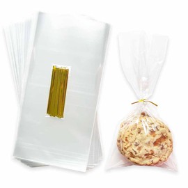 COSCANA®, Cellophane Bags, 4x6 / 4x9 / 5x7 / 5x11 / 6x9 / 6x12 Inches Clear Cello Treat Bags, 100 Pcs OPP Plastic Party Favors Bags with 100 Twist Ties (5 x 7 Inches 100 pcs)