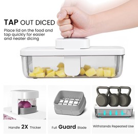 KEOUKE 8-in-1 Vertical Vegetable Chopper Mandoline Slicer with Container White - Safe Tap Out Dicer with Hand Guard for Kitchen Easy Food Prep, Onion Potato Veggie Fruit
