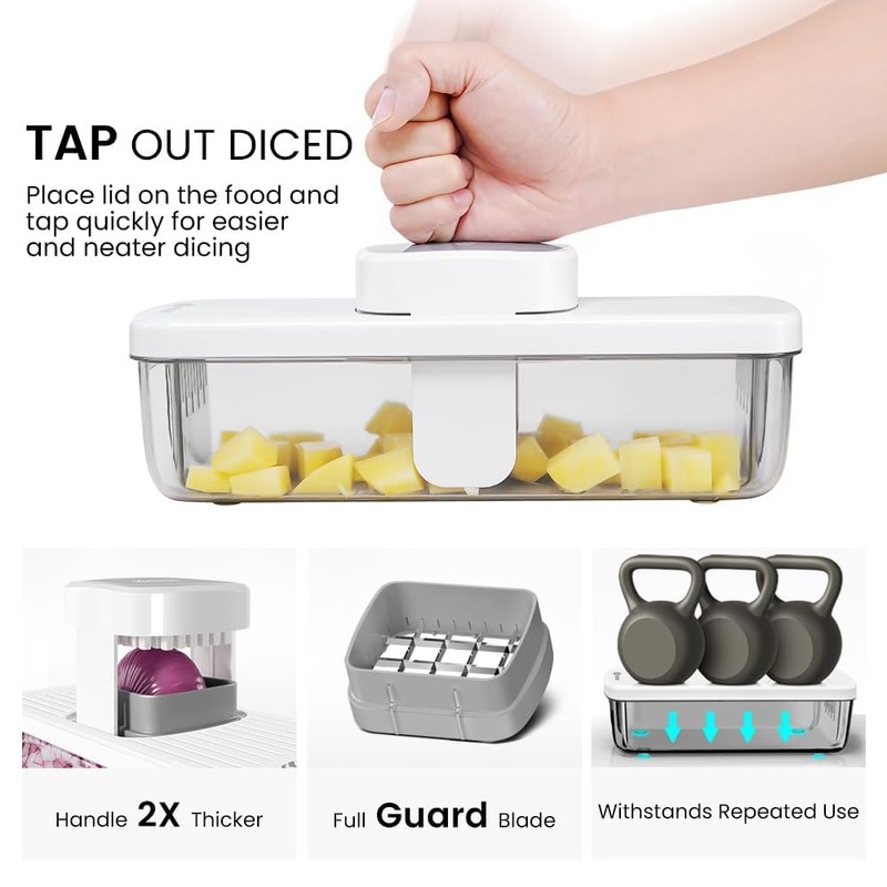 KEOUKE 8-in-1 Vertical Vegetable Chopper Mandoline Slicer with Container White