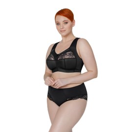 Full Cup Bra, Soft Minimiser, Without Underwire, with Lace, Large Sizes, Wide Straps, Laminated Cotton, Soft, Stable Support, Large Breasts, Comfortable for Everyday Use, black