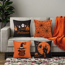 Happy Halloween Day Home Decor Cushion Cover Horror Pumpkin Printed Halloween Decor Pillow Case Pillowcases CoverColor: Gold-Threaded Satin Pillow Cover, Size: 12x20 inch