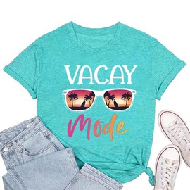 Beach Tee Shirts for Women Retro Beach Vibes Sunglasses Print Shirts Summer Vacation Causal Scoop Neck Short Sleeve Hawaii Tropical Trip Outfits (Mint Green-XXL)