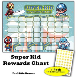Good Behaviou r Superhero Kids Reward Chart 100 Gold Star Stickers Early Learning and Routine
