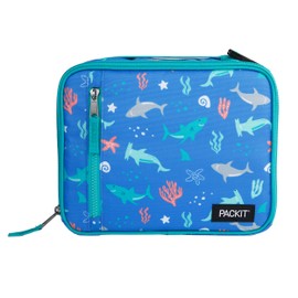 PackIt Freezable Classic Lunch Box, Sea Shark, Built with ECOFREEZE Technology, Collapsible, Reusable, Zip Closure With Zip Front Pocket and Buckle Handle, Designed for Fresh Lunch On the Go
