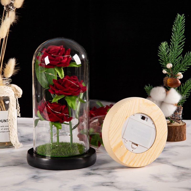 Glass Dome Rose Ornament LED Strip Light Blessing Romantic Glass