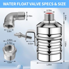 2Pcs Water Float Valve for Water Tank, Aquapulse Automatic Water System, Fully Automatic Water Shut Off Valve, 1/2'' to 3/4'' 304 Stainless Steel Float Valve for Water Tower, Pool, Livestock Troughs.