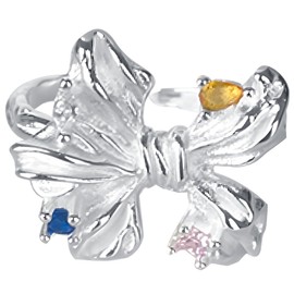 CybozXtreme Butterfly Bow with Colored Zircon for Women Girls 925 Silver Fidget Rings for Anxiety Stress Relieving Vintage Classic Open Adjustable Rings for Wedding Everyday Jewellery Christmas Gifts