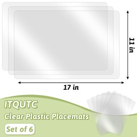 ITQUTC Clear Plastic Placemats, Vinyl Placemats Set of 6, Crystal Clear Wipeable Plastic Mats for Table, Kitchen, Office, Dining, Painting and Shelves, 17 x 11 Inches