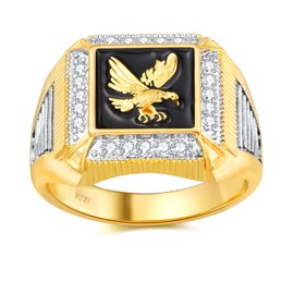 DOHAOOE Men's 14K Gold Eagle Band Ring Cubic Zirconia American Eagle Ring (gold, 10)