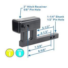TOPTOW Trailer Hitch Extender Adapter, 2" Receiver, 4-1/4 inch Rise/Drop, 1-1/4 inch Solid Shank, 8-5/8" Extension
