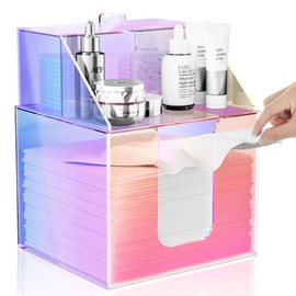 TAINESS Disposable Facial Towels Storage Box Compatible with Clean Skin Club Clean Towel XL - Cotton Pads - Swabs Upgraded Double Layer Acrylic Storage Container Face Towel Holder (Glossy Rainbow)