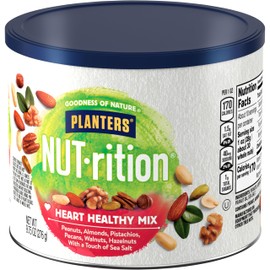 PLANTERS NUT-rition Heart Healthy Snack Nuts Mix, 9.75 oz Canister - On-the-Go Snack, Work Snack, School Snack and Active Lifestyle Snack - Wholesome Snack - Nutrient Dense Snack - Kosher