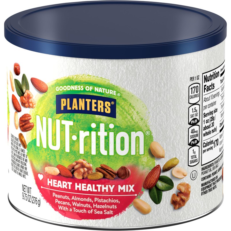 PLANTERS NUT-rition Heart Healthy Snack Nuts Mix, 9.75 oz Canister