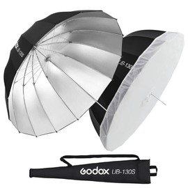 Godox UB-130S 51.2" 130cm Parabolic Deep Reflective Umbrella Silver Inner Photography Studio Soft Light Umbrella with Withe Diffuser Cover for Video Studio Shooting (130Silver)