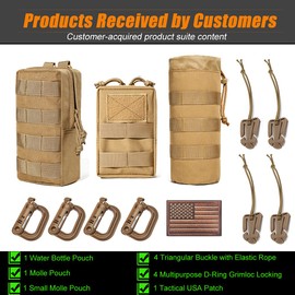 R.SASR Sports Water Bottles Pouch Bag, Tactical Drawstring Molle Water Bottle Holder Tactical Pouches, Travel Mesh Water Bottle Bag Tactical Hydration Carrier (Tan-3Pouch)