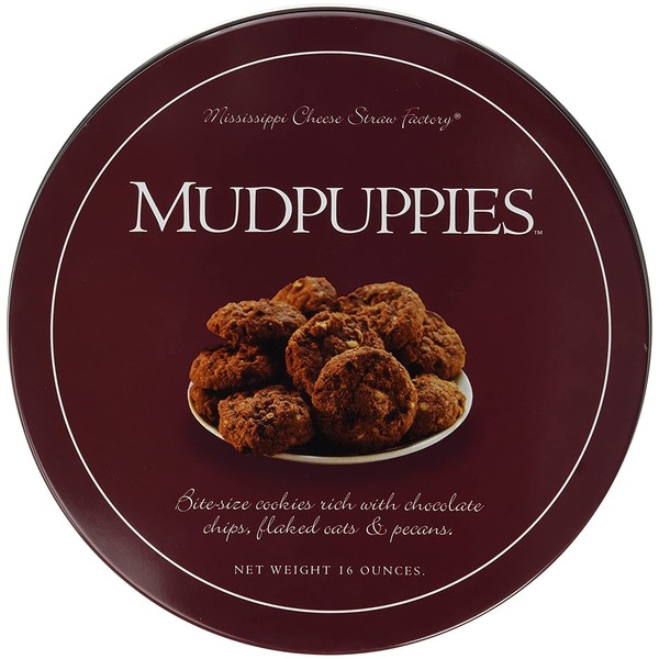 Mississippi Cheese Straw Factory Mudpuppies Chocolate Chip, Oat and Pecan Cookies in Gift Tin, 16oz (454g)