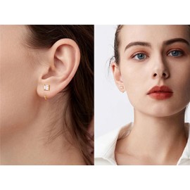 Gacimy Gold Huggie Half Hoop Earrings for Women, 1/2 Inches Small Gold Hoop Earrings for Women with 4mm Square Cubic Zirconia, Square CZ, Sterling Silver Yellow Gold Cubic Zirconia, Cubic Zirconia