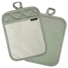 Homewear Marlow Silicone Pot Holder 2 Piece Set, Heat and Slip Resistant, Recycled Cotton Pocket, Thick Cooking and Baking Trivet, Green
