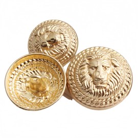 5 piezas clásico con patrón de león y botón de metal redondo para coser ropa, trajes de chamarra, uniforme de trabajo a mano (dorado mate, 25 mm)