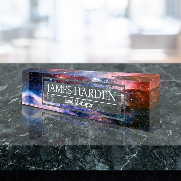 VWAQ Custom Galaxy Design Name Desk Plate On Clear Acrylic