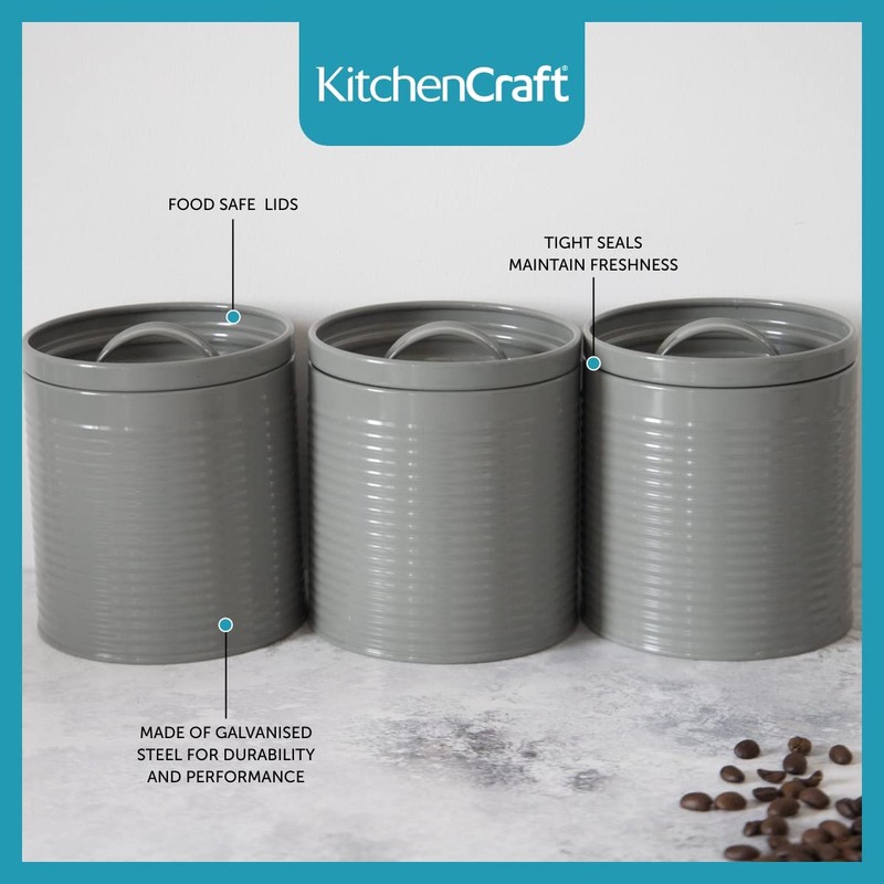 KitchenCraft Storage Canisters, Grey, 3 Pieces, Gift Boxed