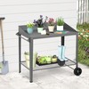 Outdoor Metal Potting Bench with Wheels, Heavy Duty Garden Workbench