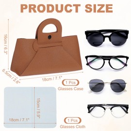 uxcell Soft Glasses Case for Women, Portable Glasses Bag with Handle, Leather Sunglasses Case with Cleaning Cloth Suitable for Men and Women Sunglasses (Coffee)