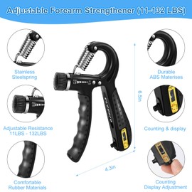 CUCDOFO 6 Pack Grip Strength Trainer Set Adjustable Hand Gripper with Counter,(XL) Finger Strengthener,Grip Trainer & Hand Grip Strengthener for Muscle Building,Injury Recovery,Improve Grip Gtrength