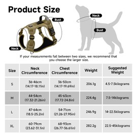Wefaly Dog Harness for Medium Dogs, Reflective Adjustable Dog Harness, No Pull & Choke, Soft, Breathable Chest Harness with Padded Handle for Small Medium Large (Kaki, M)