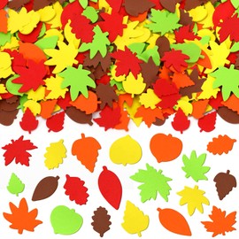 JULBEAR 300 Pieces Fall Foam Stickers, Thanksgiving Maple Leaves Self Adhesive Puffy Scrapbook Stickers for Autumn Party Favors DIY Crafts Decorations